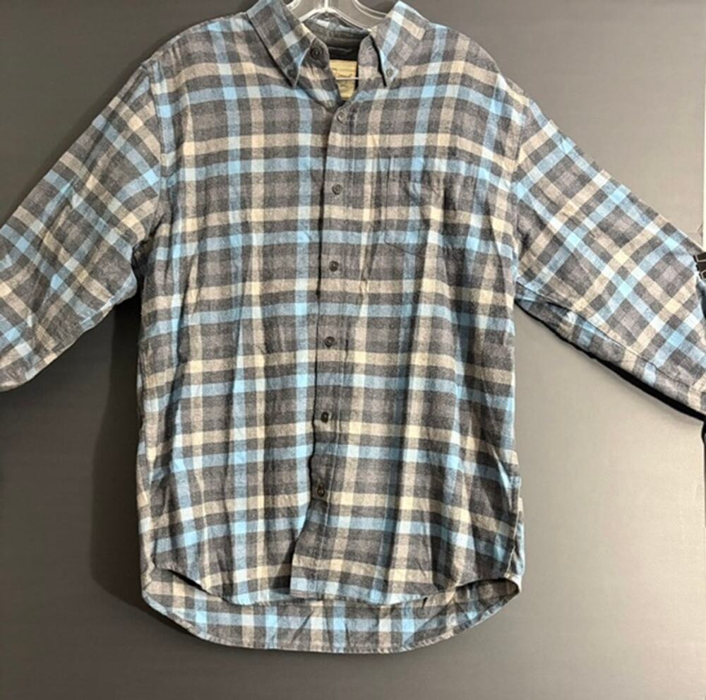 Weatherproof Vintage Blue & Gray Plaid Flannel Shirt Men's Large
